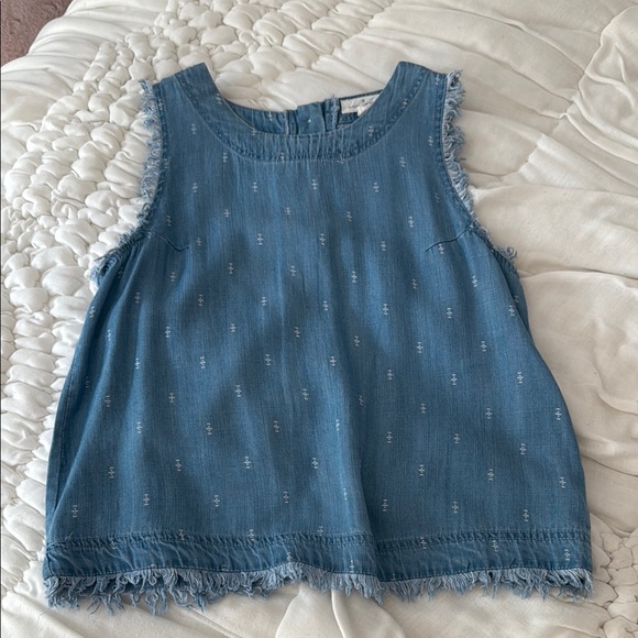 Frayed Denim Sleeveless Top - Picture 1 of 7